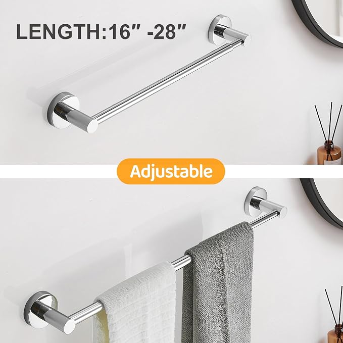 BESy Adjustable 15.9 to 28.6 Inch Single Bath Towel Bar Rack - Image 2