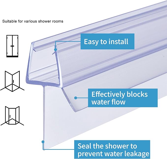 Shower Door Bottom Seal 2-Pack 1/4" x 39" Frameless Glass Shower Door Seal - Image 3