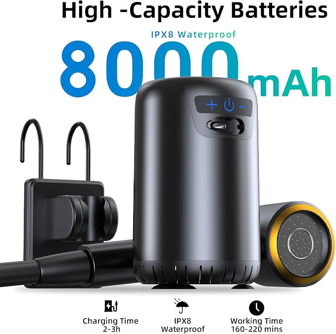 Portable Shower for Camping, 8000mAh Rechargeable Camping Shower - Image 2