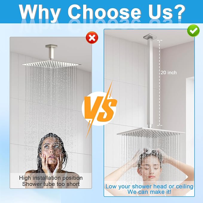 Ceiling Mount Shower Arm with Flange 20 Inches Square Straight Extender - Image 3