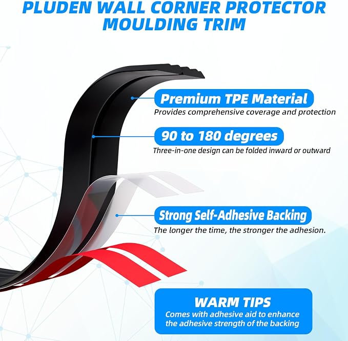 40FT Flexible Wall Corner Protector Moulding Trim, Peel and Stick Inside & - Image 2