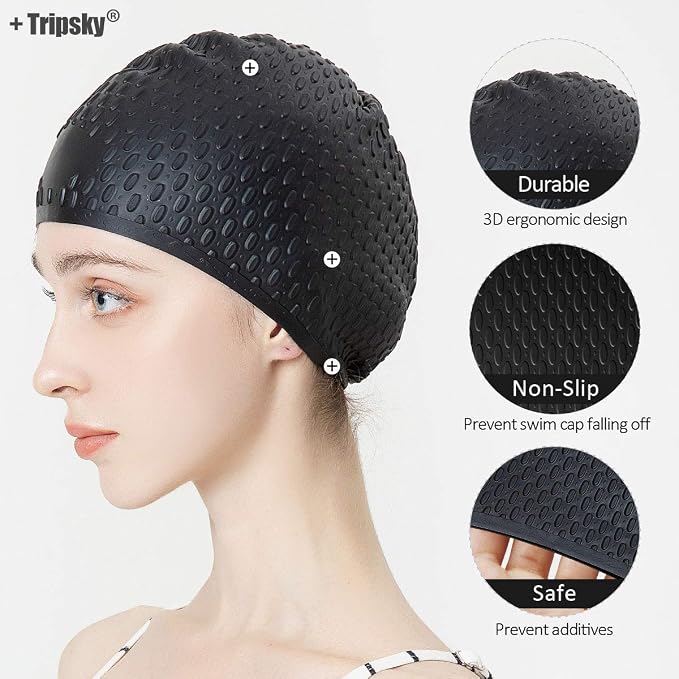 Tripsky Silicone Swim Cap, Comfortable Bathing Cap Ideal - Image 3