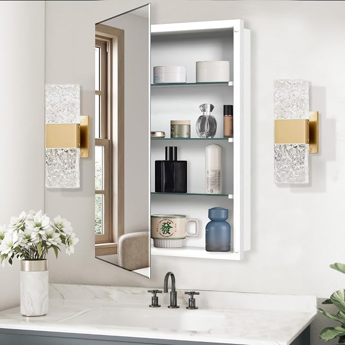 Bathroom Medicine Cabinet with 22x30 in Rectangular Beveled Frameless Mirror by HOME