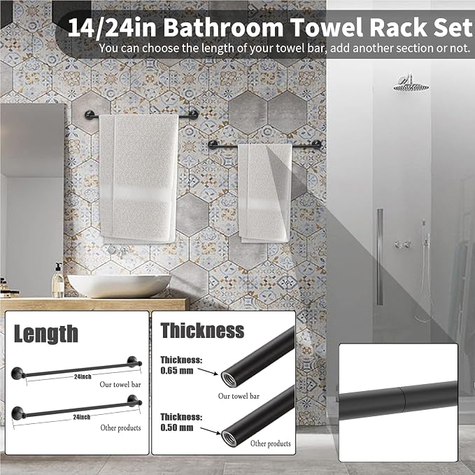 Newfun 8-Pieces 24" Bathroom Hardware Set, Bathroom Accessory Set, Includes 24" - Image 3