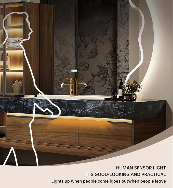 Bathroom Vanity with Sink, Modern Bathroom Vanity with LED Semi-Circle Mirror - Image 4
