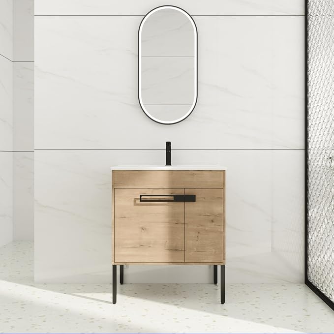 30 inch Bathroom Vanity with Ceramic Sink, Single Sink Modern Bathroom Vanities by SanMerah