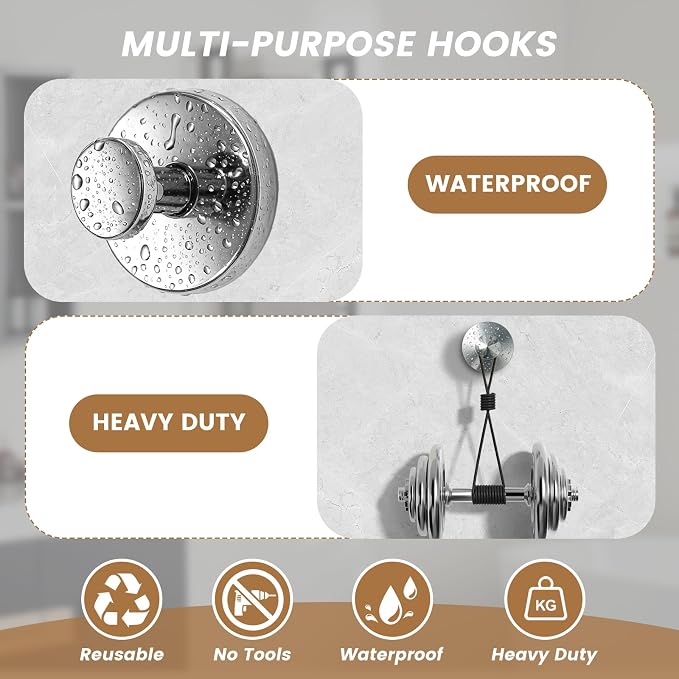 BKV Suction Cup Hooks for Glass Window, Removable Shower Hooks for Inside Shower - Image 3