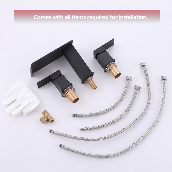 Roman Tub Faucet Two Handle Waterfall Spout Matte Black 3 Hole Bathtub Faucet - Image 4