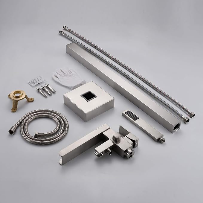 Freestanding Bathtub Faucet Waterfall Tub Filler Brushed Nickel Floor Mount - Image 7