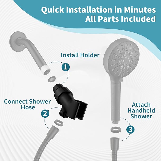 BRIGHT SHOWERS All Metal Handheld Shower Head Holder, Adjustable Shower Arm - Image 4