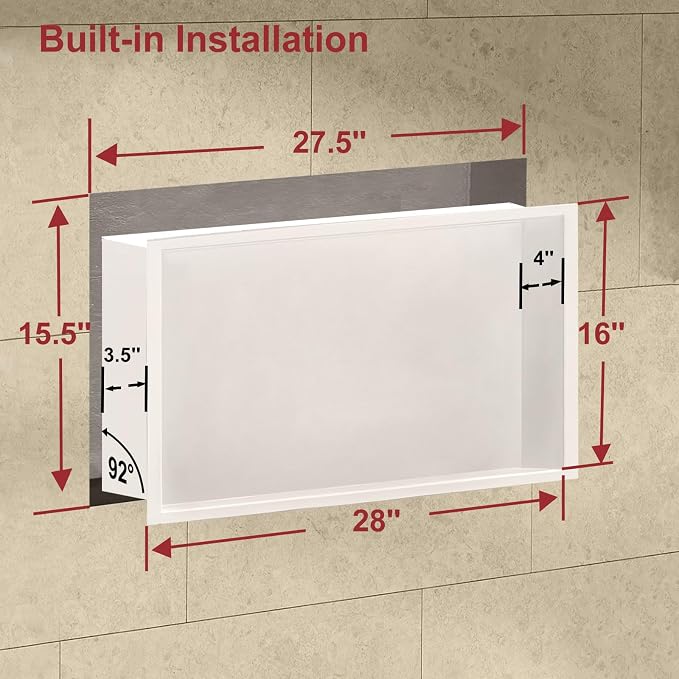 Shower Niche, 16 * 28Stainless Steel Elegant Bathroom Niche, No Tile Needed - Image 2