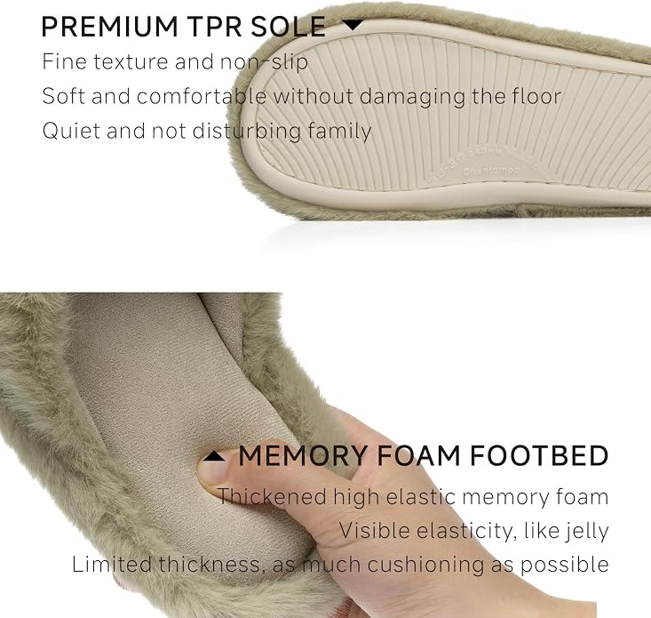 Chantomoo Womens Slippers Memory Foam Fuzzy Cross Band Faux Fur Slippers - Image 3
