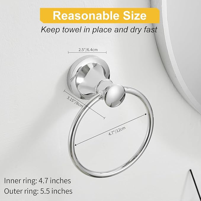 BESy Polished Chrome Bathroom Hand Towel Ring Towel Holder, Rustproof Wall - Image 6