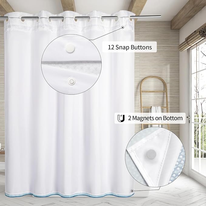 MitoVilla No Hooks Needed Blue Ombre Waffle Shower Curtain Liner Set, Modern - Image 2