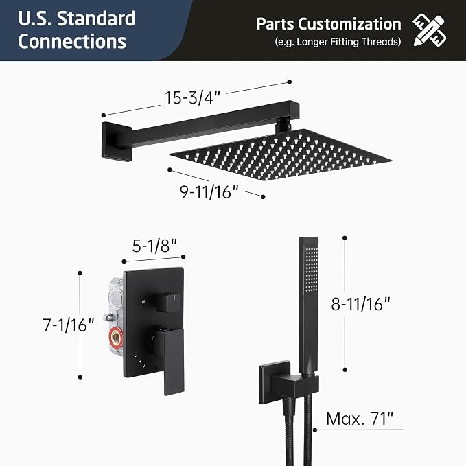 KES Shower Faucet Set, 10 Inches Rain Shower Head - Image 7