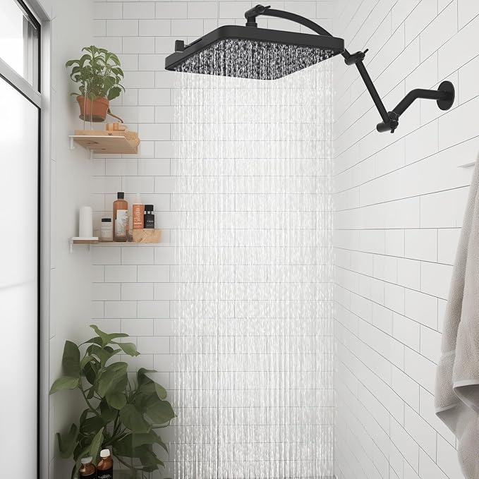 Hibbent Rain Shower Head, Solid Brass Adjustable Shower Arm Extender, Waterfall - Image 7