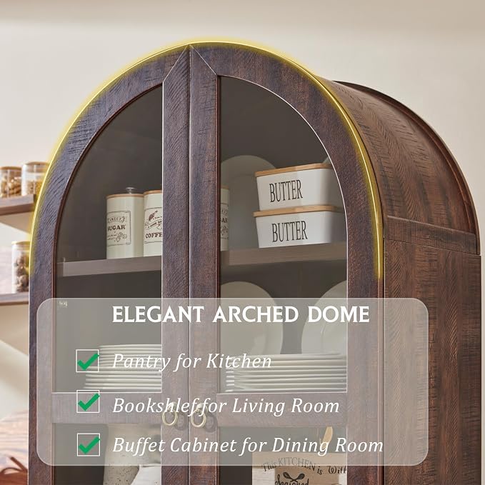 71" Tall Arched Kitchen Pantry Cabinet, Wood Kitchens Storage Cabinets - Image 4