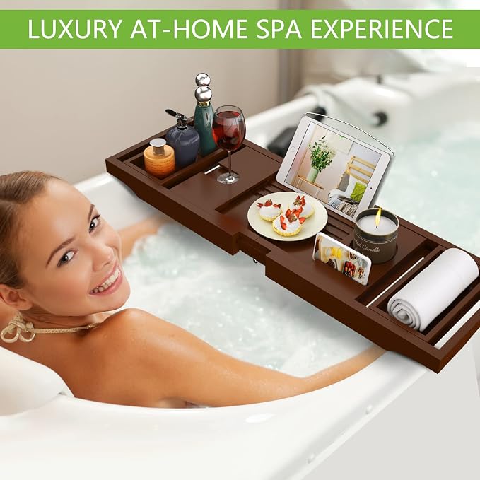 Bathtub Caddy Tray for Tub, Foldable Bamboo Bath Table Tray - Image 8
