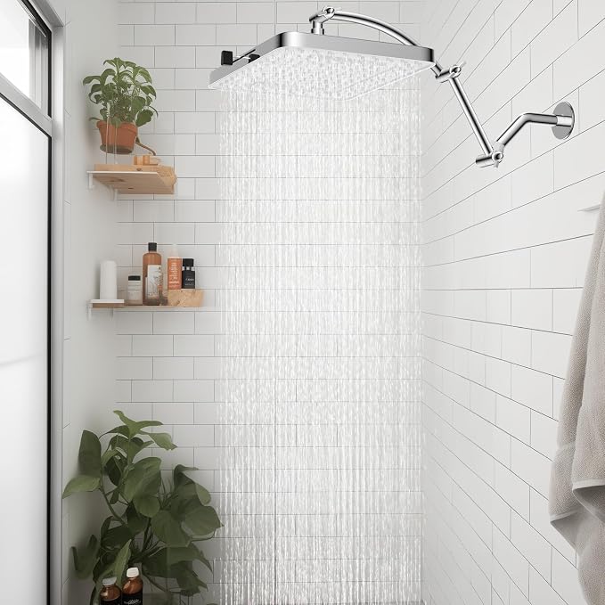 Hibbent Rain Shower Head, Solid Brass Adjustable Shower Arm Extender, Waterfall - Image 7