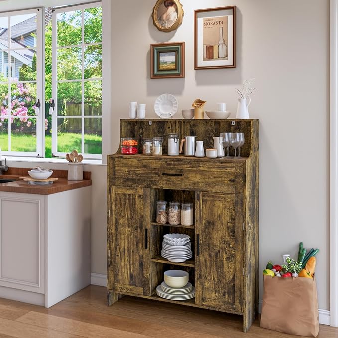 Storage Cabinet with Doors and Drawers, Kitchen Storage Cabinet with 1 Large - Image 6