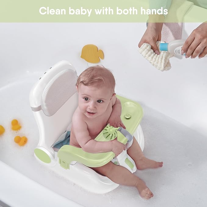 Baby Bath Seat with Sitting & Lying 2 Modes, 3-Speed Adjustment, Powerful - Image 4