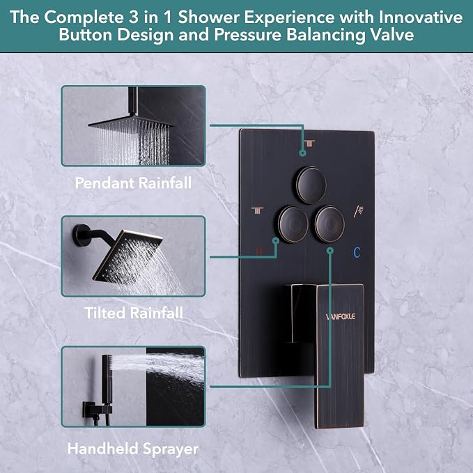 VANFOXLE Shower Faucet Set Oil Rubbed Bronze Shower System, Push Button - Image 5