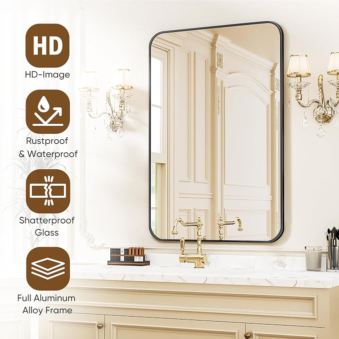 Antok Bathroom Mirror, Decorative Mirrors Vanity Mirror Aluminum Alloy Frame - Image 4