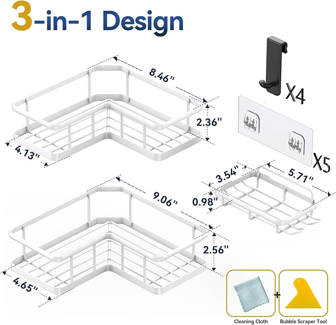 YASONIC Shower Caddy Corner, No Drilling Shower Organizer Corner - Image 6