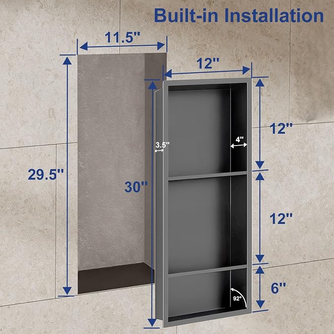 Shower Niche, 12 * 30 Stainless Steel Elegant Bathroom Niche, No Tile Needed - Image 2