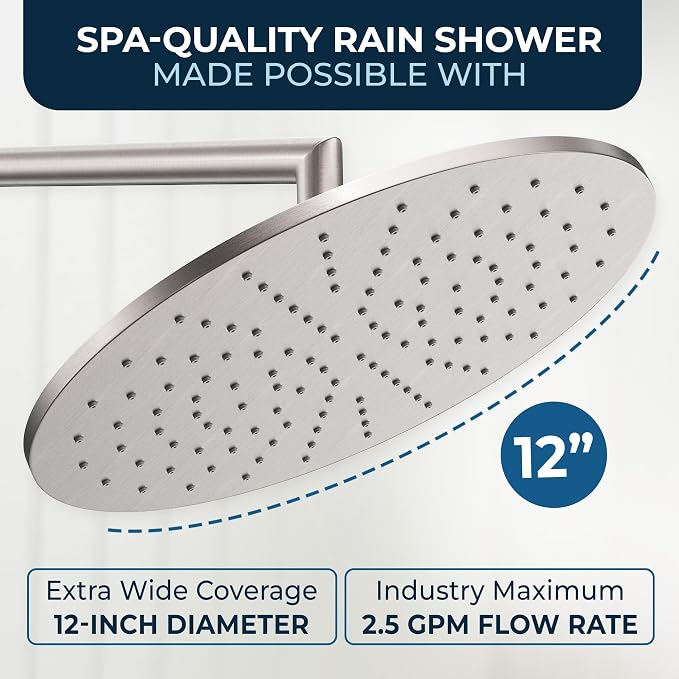 HammerHead Showers® Solid Metal 12 Inch Rainfall Shower Head, Large Rain Shower - Image 4