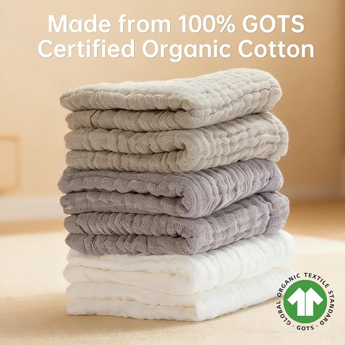 Organic Muslin Baby Washcloths 6 Pack Baby Bath Face Towel 12x12 Inch Extra - Image 5