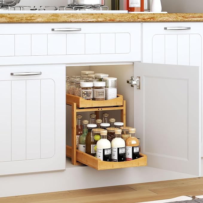 Bamboo Under Sink Organizer and Storage, 2 Pack Pull Out Cabinet Organization - Image 3