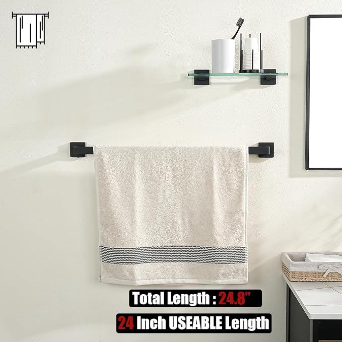 JQK Black Towel Bar, Rounded Edges 29.41 Inch Towel Rack, 304 Stainless Steel - Image 5