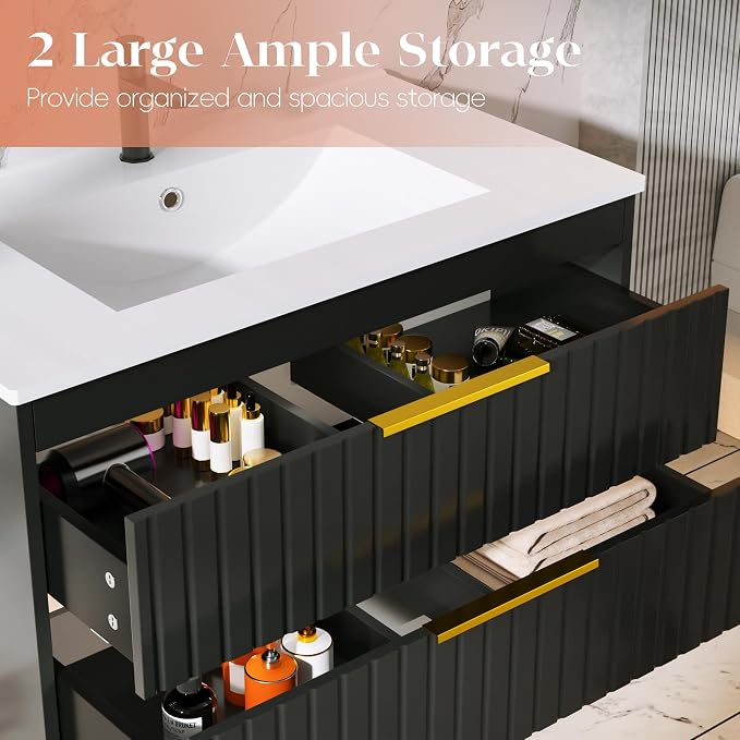 30" Bathroom Vanity with Sink, Floating Vanity Bathroom Sink Cabinet Wall Mount - Image 4