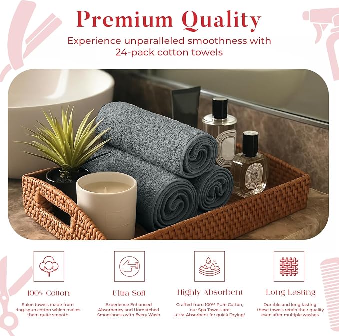 RIVERSIDE Pack of 24 Salon Towels Set – 16 x 26 Inches, 100% Ring Spun Cotton - Image 5