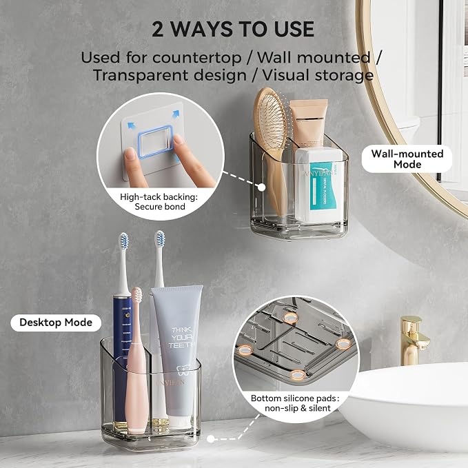 Toothbrush Holders for Bathrooms, 3 Slots Detachable Electric Toothbrush Holder - Image 2