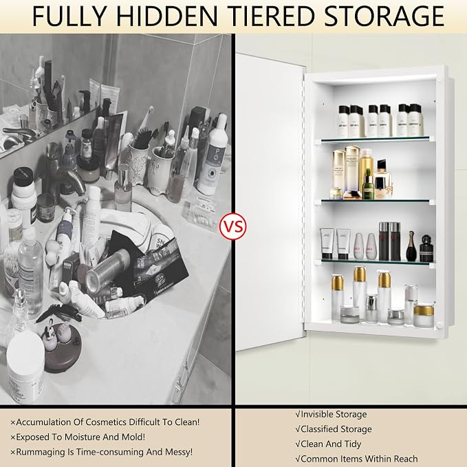 Bathroom Medicine Cabinet with 28x28 in Square Beveled Frameless Mirror - Image 5