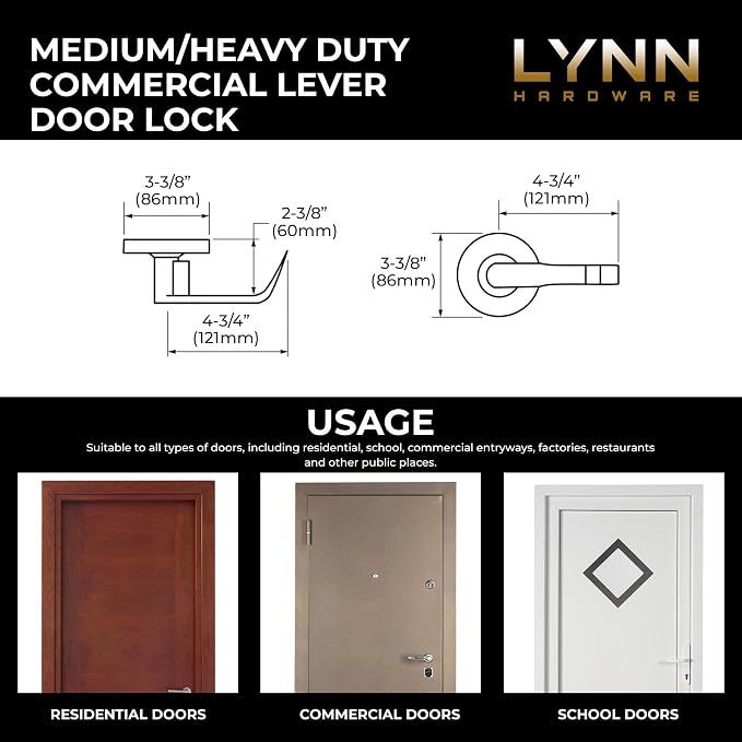 LYNN HARDWARE Medium/Heavy Duty Designer Commercial Lever Door Lock - Image 3