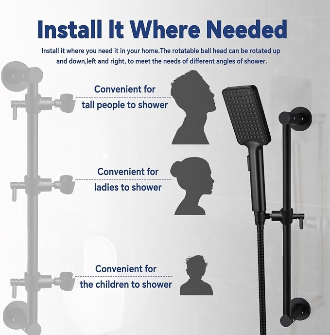 Shower Slide Bar Adjustable Handheld Shower Head Holder Wall Mount - Image 2