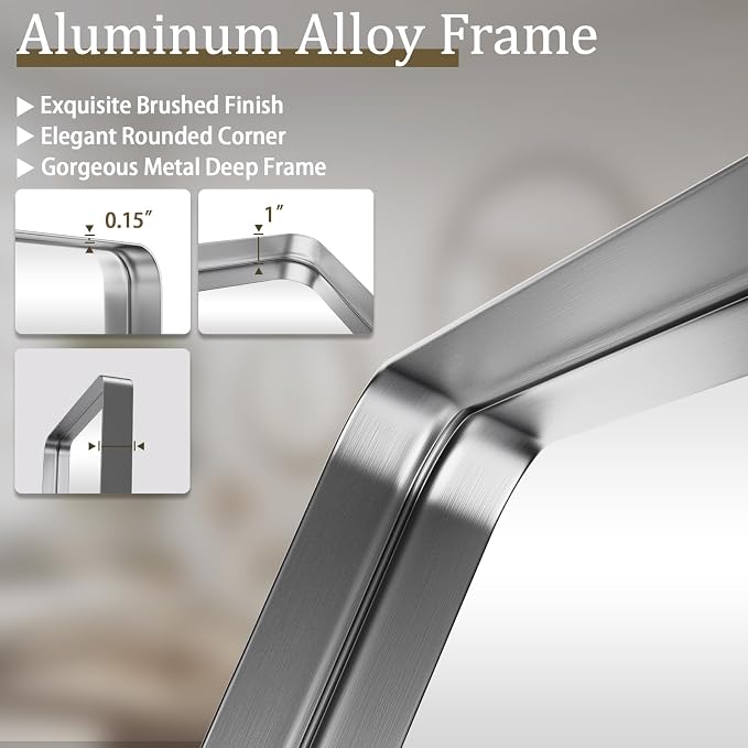 VooBang Bathroom Mirror 20x30 inch, Modern Round Corner Bathroom Vanity Mirror - Image 3