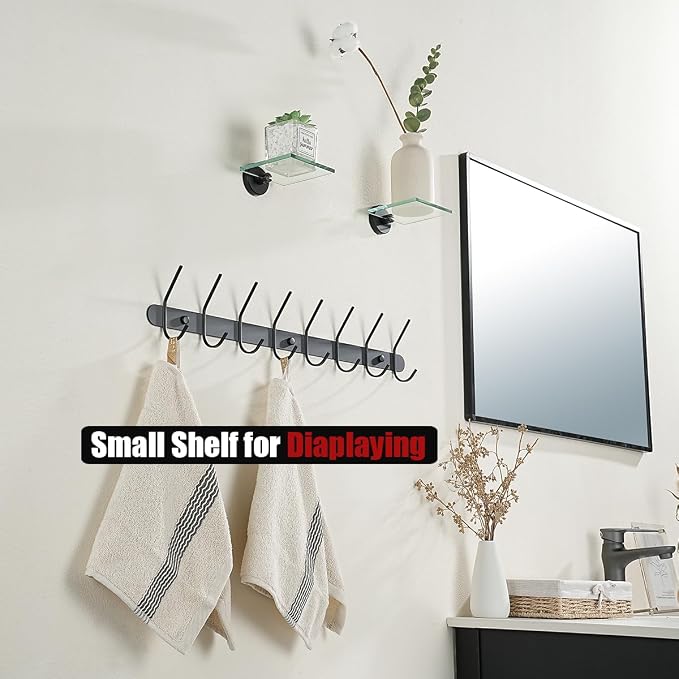 JQK Small Floating Glass Shelves Black, 4 Inch Display Ledges - Image 5