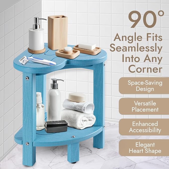 UHA Corner Shower Stool for Shaving Legs， HDPE Waterproof Bathroom Shower Bench - Image 2