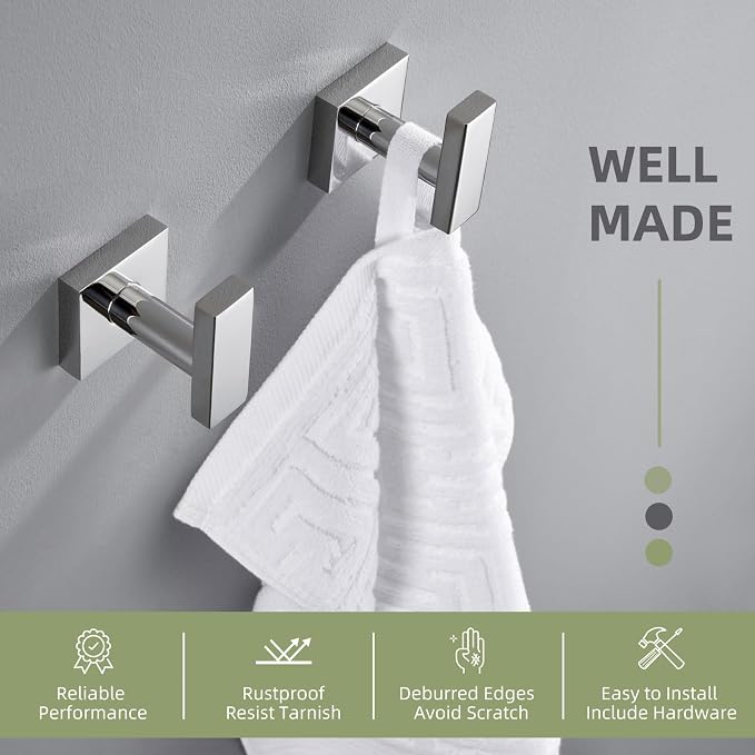 Angle Simple Bath Towel Hook 2 Pack, Stainless Steel Square Robe Coat Holder - Image 6