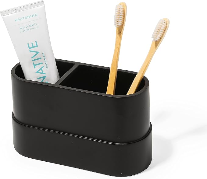 Matte Black Large Toothbrush and Toothpaste Holder and Cup by YEWDesign