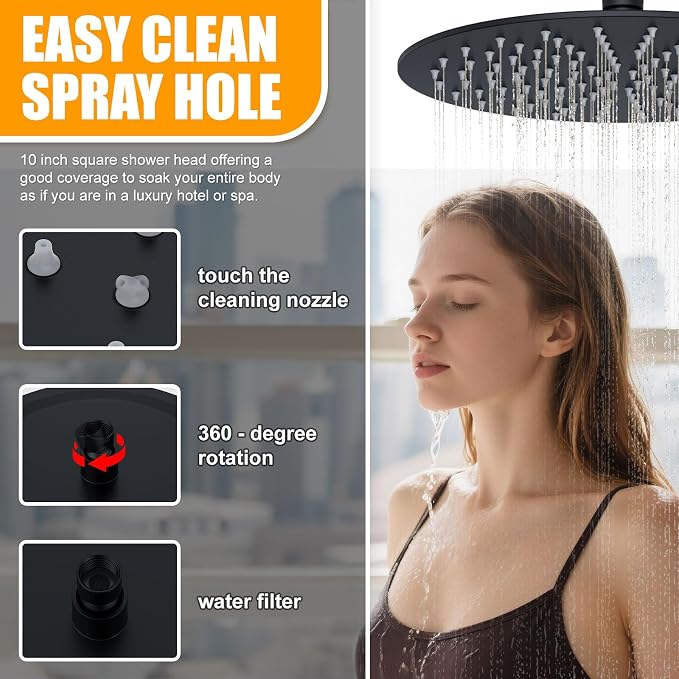 3 Functions Shower System，Modern Three-Setting 10-Inch Round Rain Shower Head - Image 3