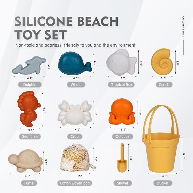 MarcZero 11Pcs Silicone Beach Toys, Modern Baby Beach Toys, Travel Friendly - Image 2