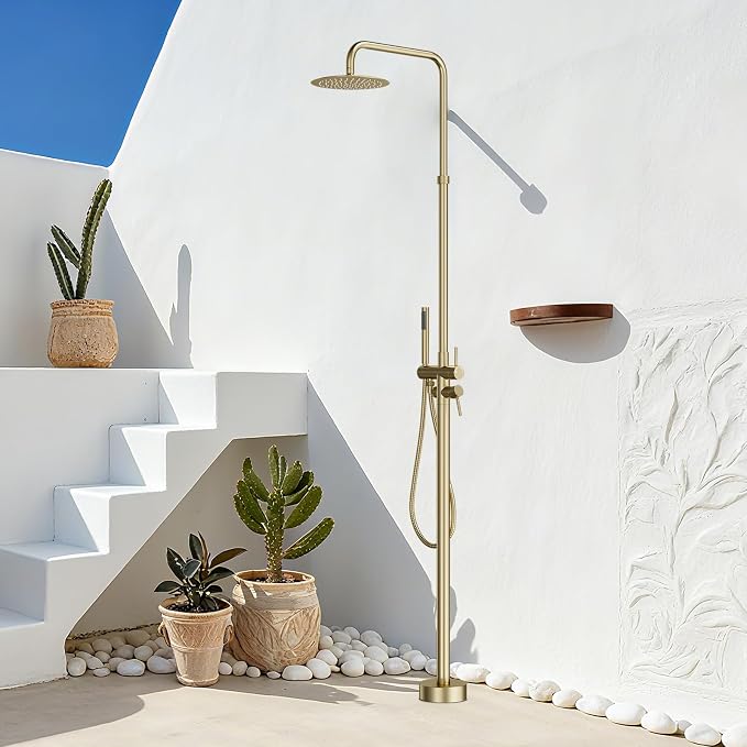 RBROHANT Freestanding Outdoor Shower Gold, Height Adjustable Stainless Steel - Image 9