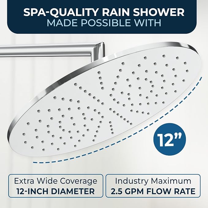 HammerHead Showers® Solid Metal 12 Inch Rainfall Shower Head, Large Rain Shower - Image 4