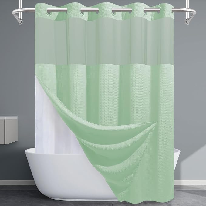 Mint Green Long No Hook Shower Curtain by EUTXL