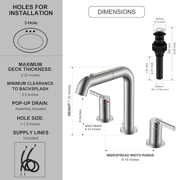 KENES Widespread Bathroom Faucet - Image 6